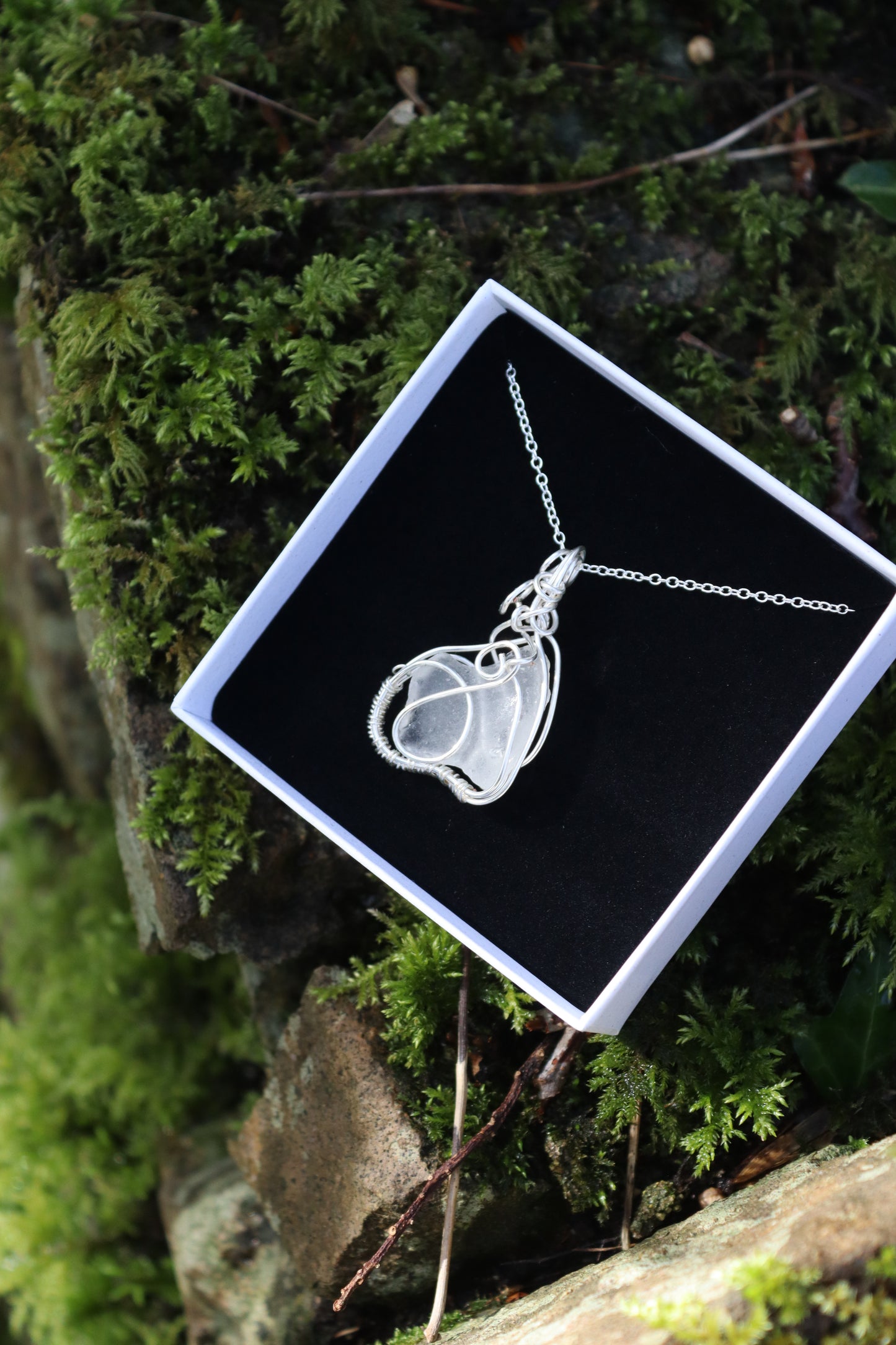 Clear Sea Glass Silver Necklace