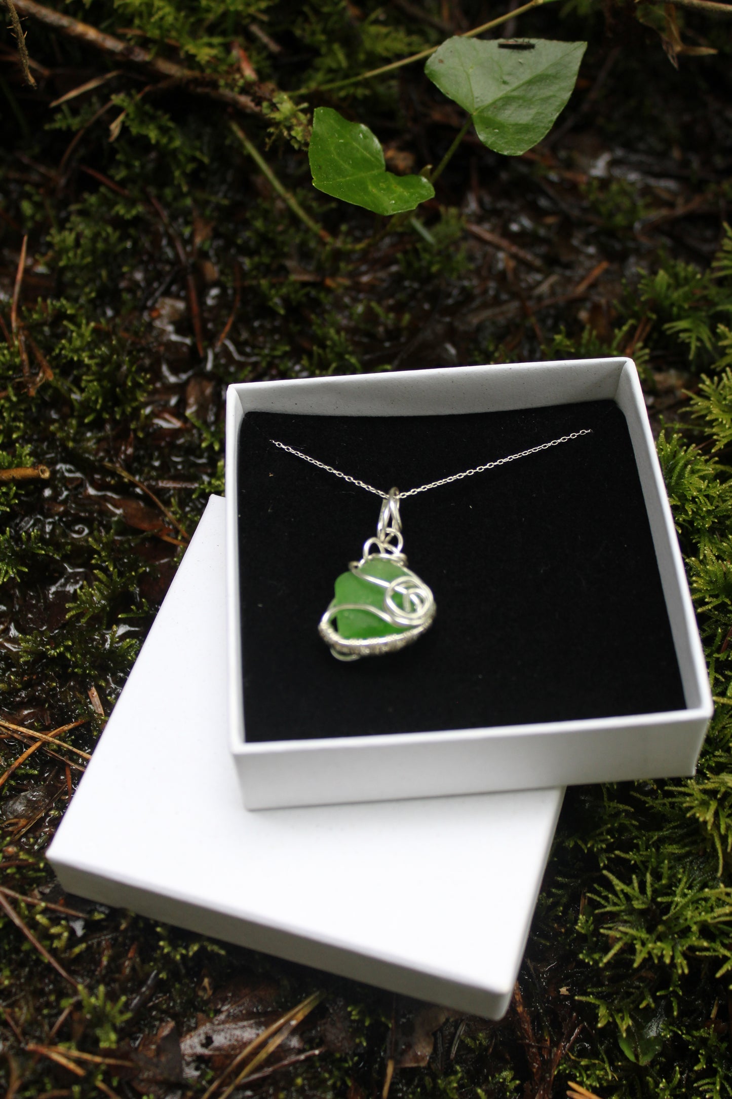 Green Sea Glass Silver Necklace