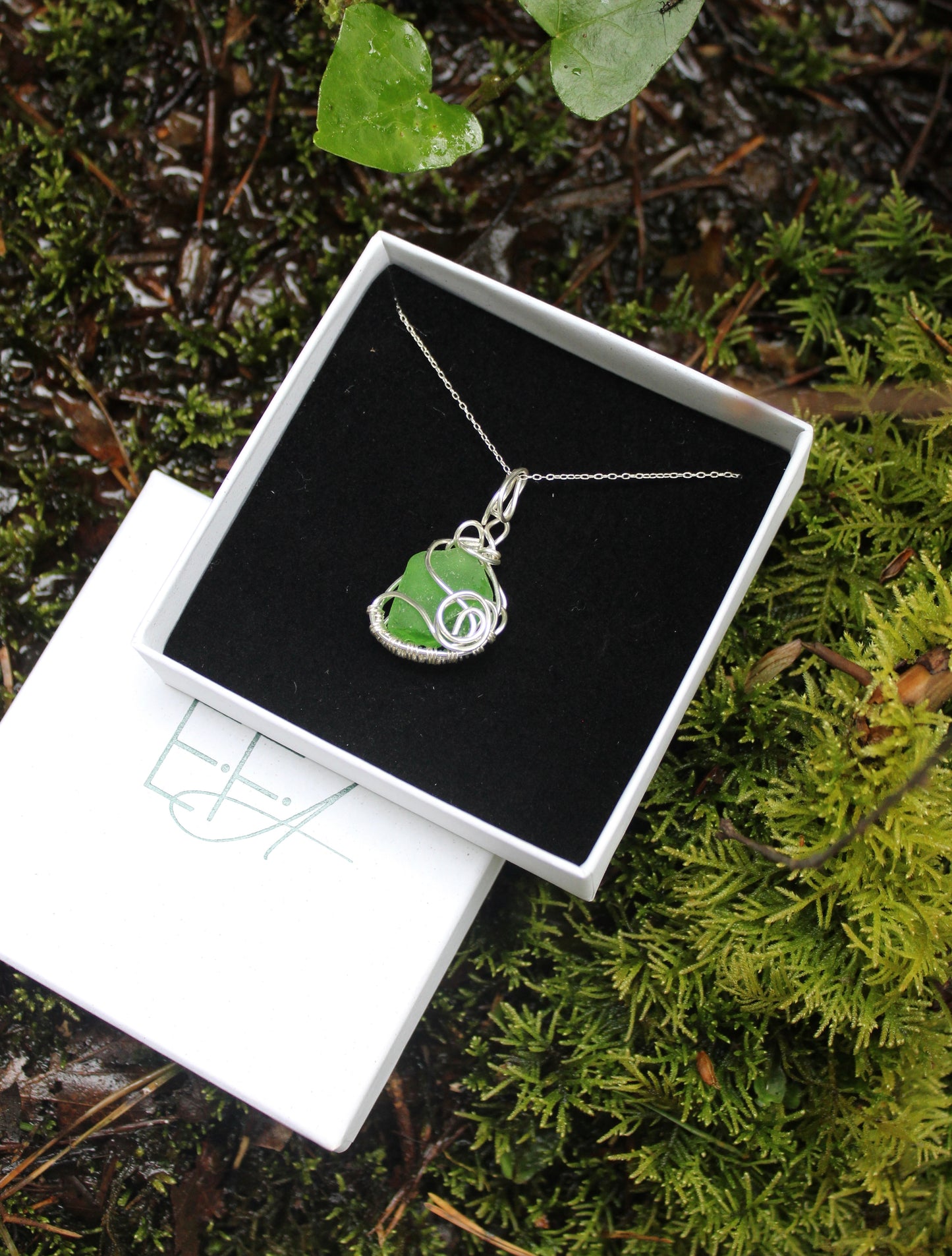 Green Sea Glass Silver Necklace