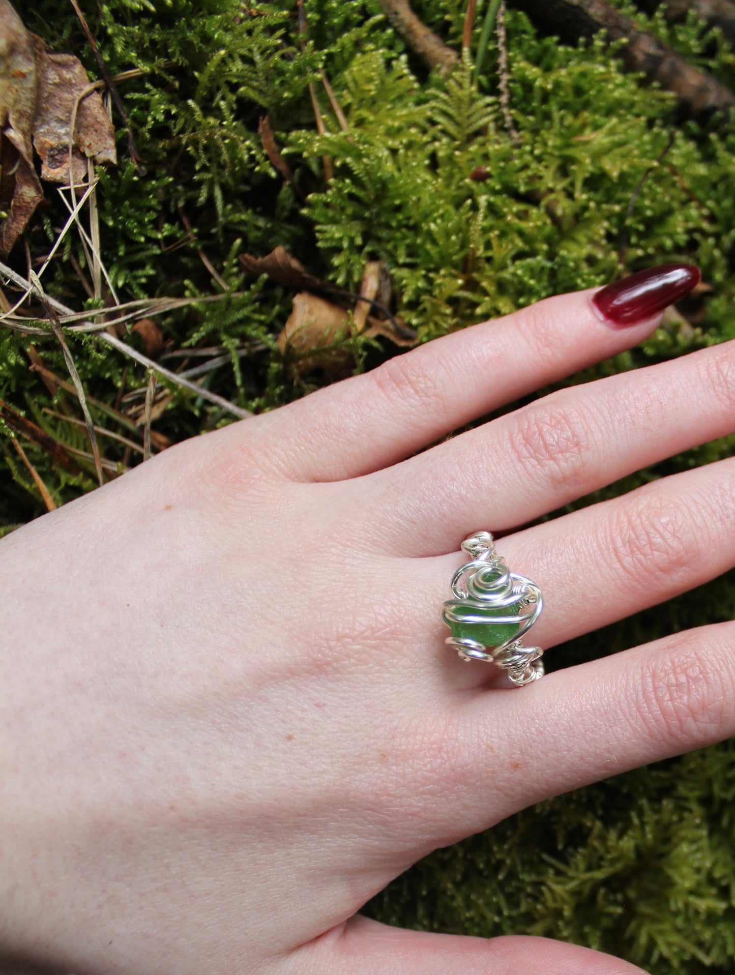 Green Sea Glass Silver Ring