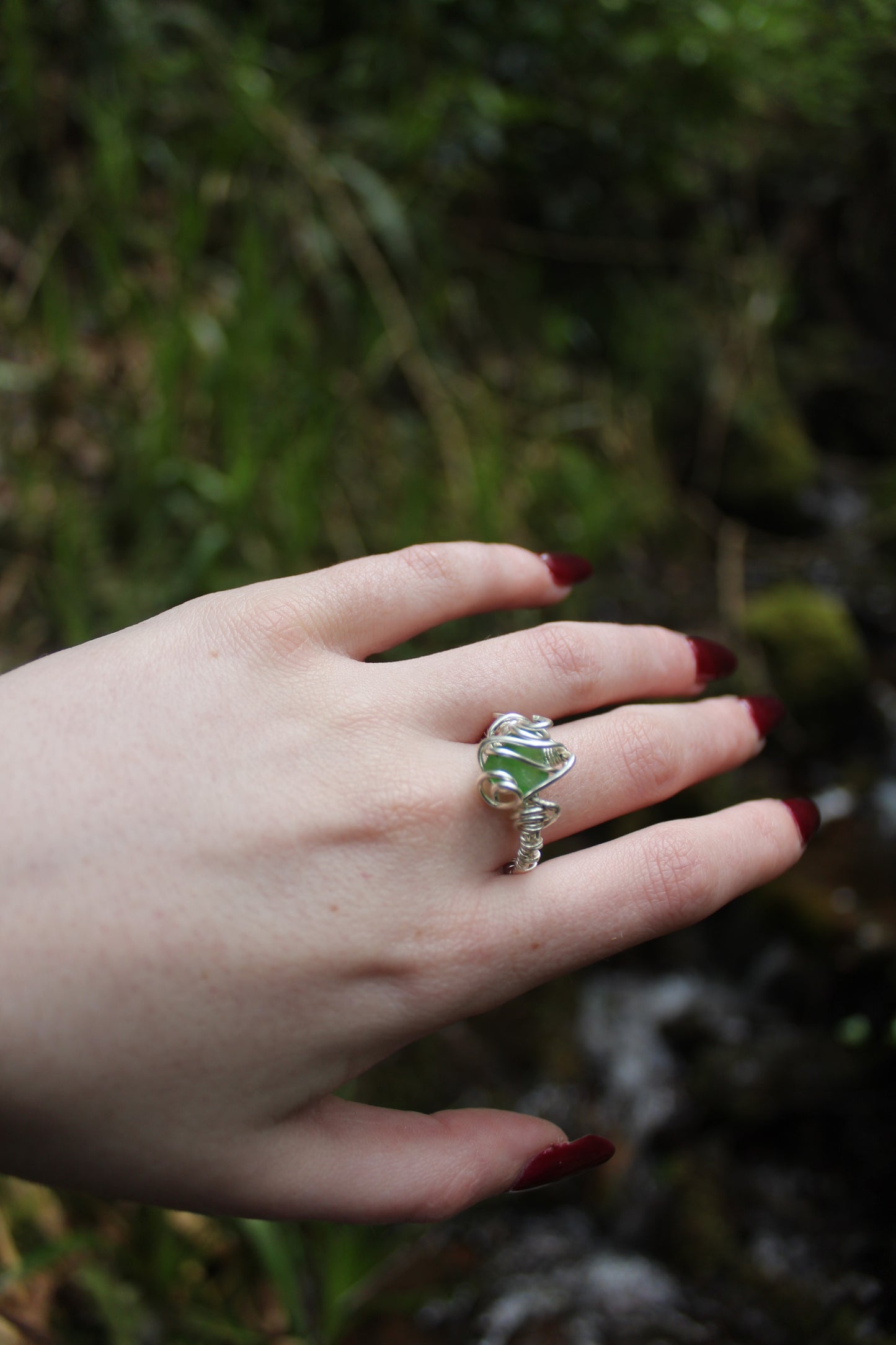 Green Sea Glass Silver Ring