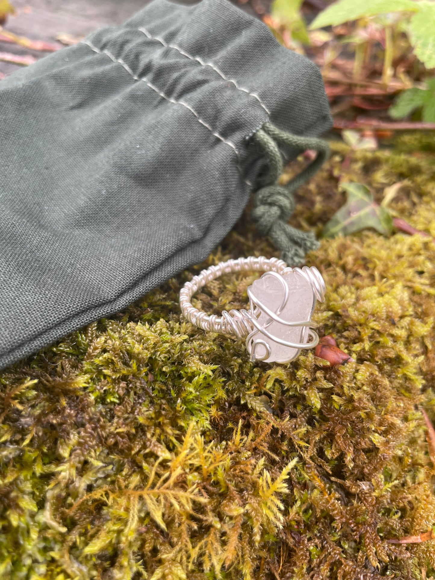 Clear Sea Glass Silver Ring